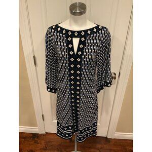 Michael Kors Black, Blue & White Patterned Sheath Dress , Size S